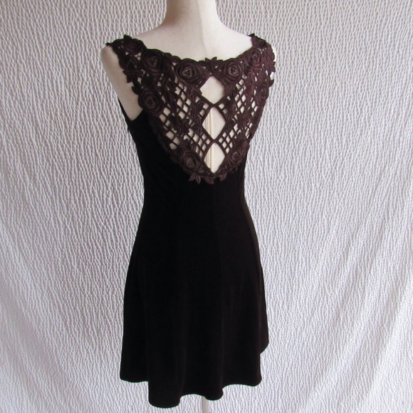Burgundy Velvet Dress Cutout Back 8 FormFit Scott McClintock Made USA Appliqué - Picture 1 of 13